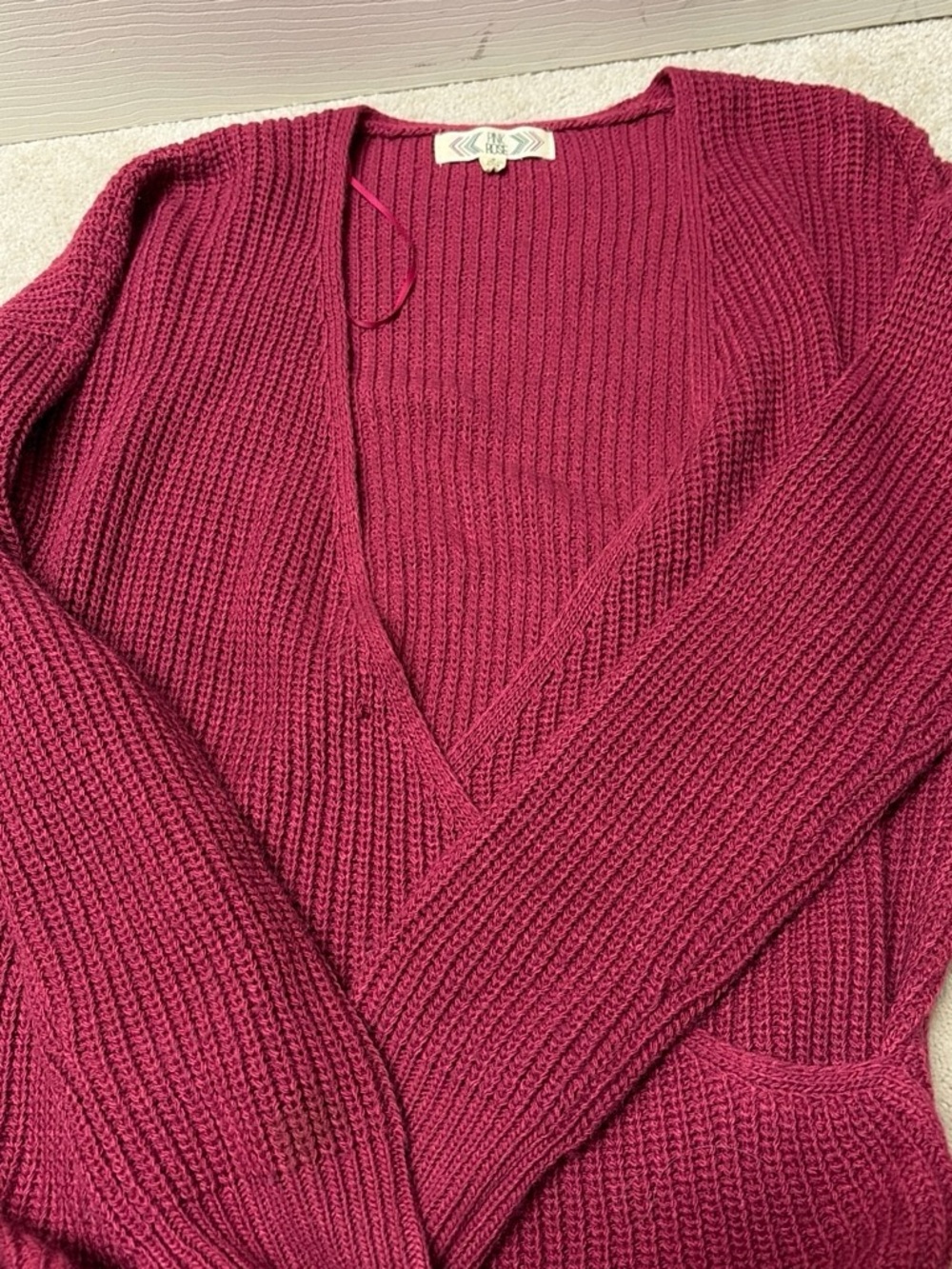 Pink Rose Deep Pink Ribbed Open-Front Cardigan